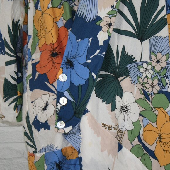 Shacket Wrap Shirt Jacket Floral Asymmetrical Unique Tropical Blue 2XL - Picture 3 of 14